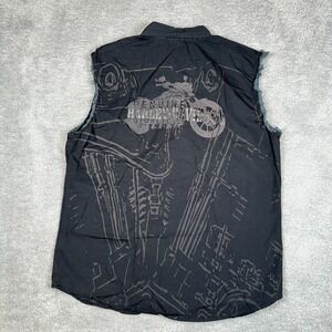 Harley Davidson‎ Shirt Mens Size L Black Sleeveless Button Up biker Motorcycle